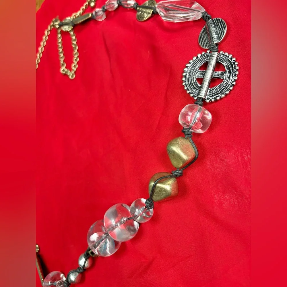 Vintage gold tone and pink feminine chain statement belt